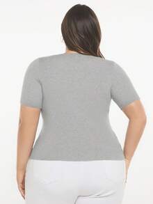 SHEIN BASICS Plus Solid Knit Top - Light Grey - View 2