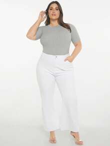 SHEIN BASICS Plus Solid Knit Top - Light Grey - View 3