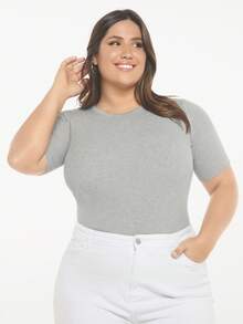 SHEIN BASICS Plus Solid Knit Top - Light Grey - View 4