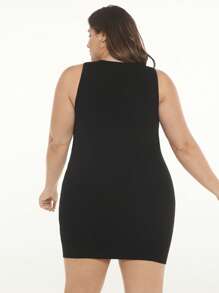 SHEIN BASICS 大碼素色緊身毛衣裙 - 黑色 - 查看 2