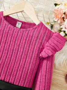 SHEIN Bộ áo len cổ tròn tay dài tay và chân váy giả da cho bé gái tuổi mới lớn - Nhiều màu - Xem 4