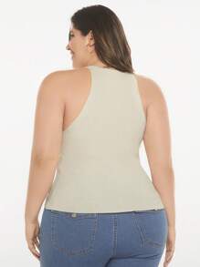 SHEIN BASICS Hơn Chất rắn Dây Knit ngọn - Màu be - Xem 2