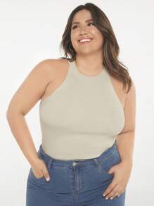 SHEIN BASICS Hơn Chất rắn Dây Knit ngọn - Màu be - Xem 5