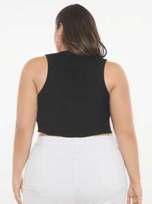 SHEIN BASICS Plus Solid Crop Knit Top - Black - View 5