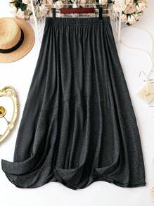 SHEIN LUNE Plus Button Detail Flare Hem Skirt - Dark Grey - View 2