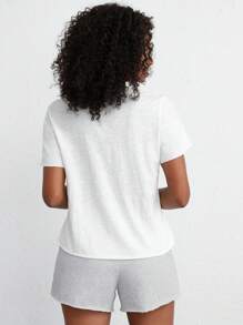Ocili 天然柔軟棉質圓領短袖T恤和短PJ套裝 - 白色
