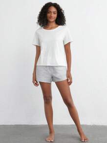 Ocili 天然柔軟棉質圓領短袖T恤和短PJ套裝 - 白色