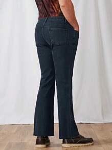 GENTILAND Hombres Jeans de pierna amplia unicolor - Negro - Ver 2