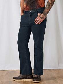 GENTILAND Hombres Jeans de pierna amplia unicolor - Negro - Ver 5