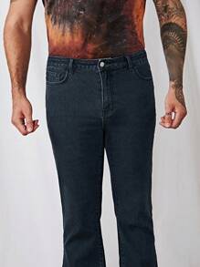 GENTILAND Hombres Jeans de pierna amplia unicolor - Negro - Ver 6