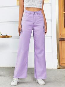 SHEIN EZwear Chi tiết Ripped Quần jean - Màu Lilac Tím - Xem 3
