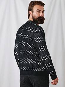 GENTILAND Men Hollow Out Button Front Cardigan - Black - View 2