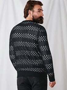 GENTILAND Men Hollow Out Button Front Cardigan - Black - View 7