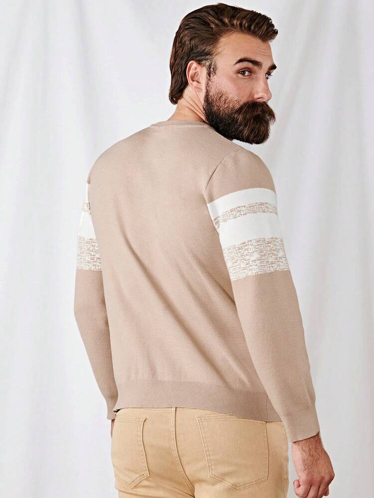 Men Marled Print Colorblock Sweater
