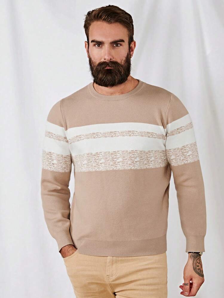 Men Marled Print Colorblock Sweater
