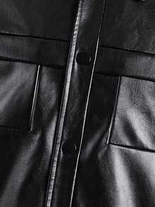 GENTILAND Loose Fit Men Solid PU Leather Long Sleeve Casual Jacket - Black - View 4