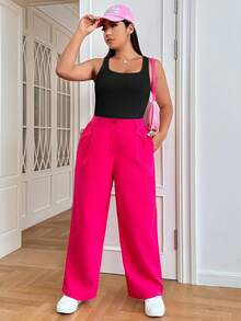 SHEIN EZwear 大碼素色條紋針織背心連體衣 - 黑色 - 查看 7