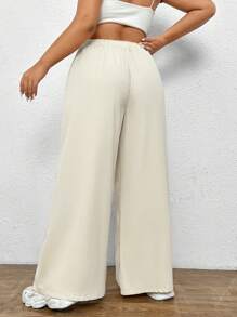 SHEIN EZwear 大碼高腰闊腿褲 - 米色 - 查看 2