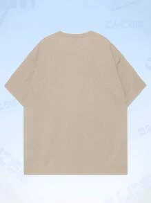 ROMWE MEN Anime 男士花卉圖案和龍圖案T恤 - 卡其色 - 查看 2