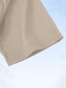 ROMWE MEN Anime 男士花卉圖案和龍圖案T恤 - 卡其色 - 查看 4