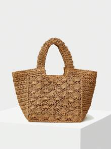 MOTF X Nour PREMIUM STRAW TOTE HANDBAG - Khaki - View 9