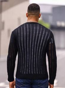 Manfinity Homme Men Pointelle Knit Cardigan - Black - View 2