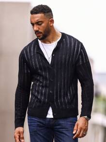 Manfinity Homme Men Pointelle Knit Cardigan - Black - View 3