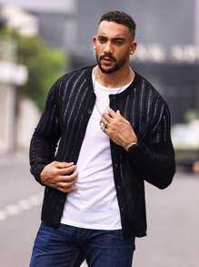 Manfinity Homme Men Pointelle Knit Cardigan - Black - View 5