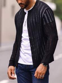 Manfinity Homme Men Pointelle Knit Cardigan - Black - View 6