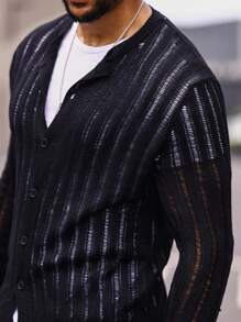 Manfinity Homme Men Pointelle Knit Cardigan - Black - View 7