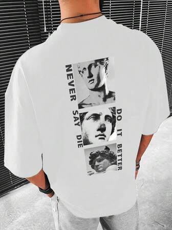 Manfinity Roghcode 男士大码雕塑和標語圖案T恤