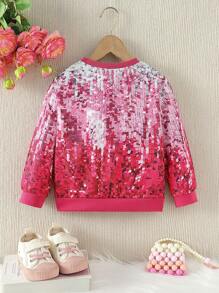 SHEIN 年輕女孩閃亮漸層閃光圓領運動衫，搭配常規袖 - 粉色 - 查看 2