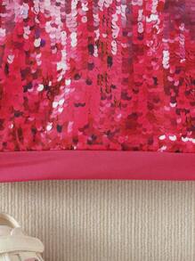 SHEIN 年輕女孩閃亮漸層閃光圓領運動衫，搭配常規袖 - 粉色 - 查看 4