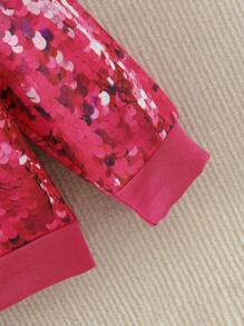 SHEIN 年輕女孩閃亮漸層閃光圓領運動衫，搭配常規袖 - 粉色 - 查看 5