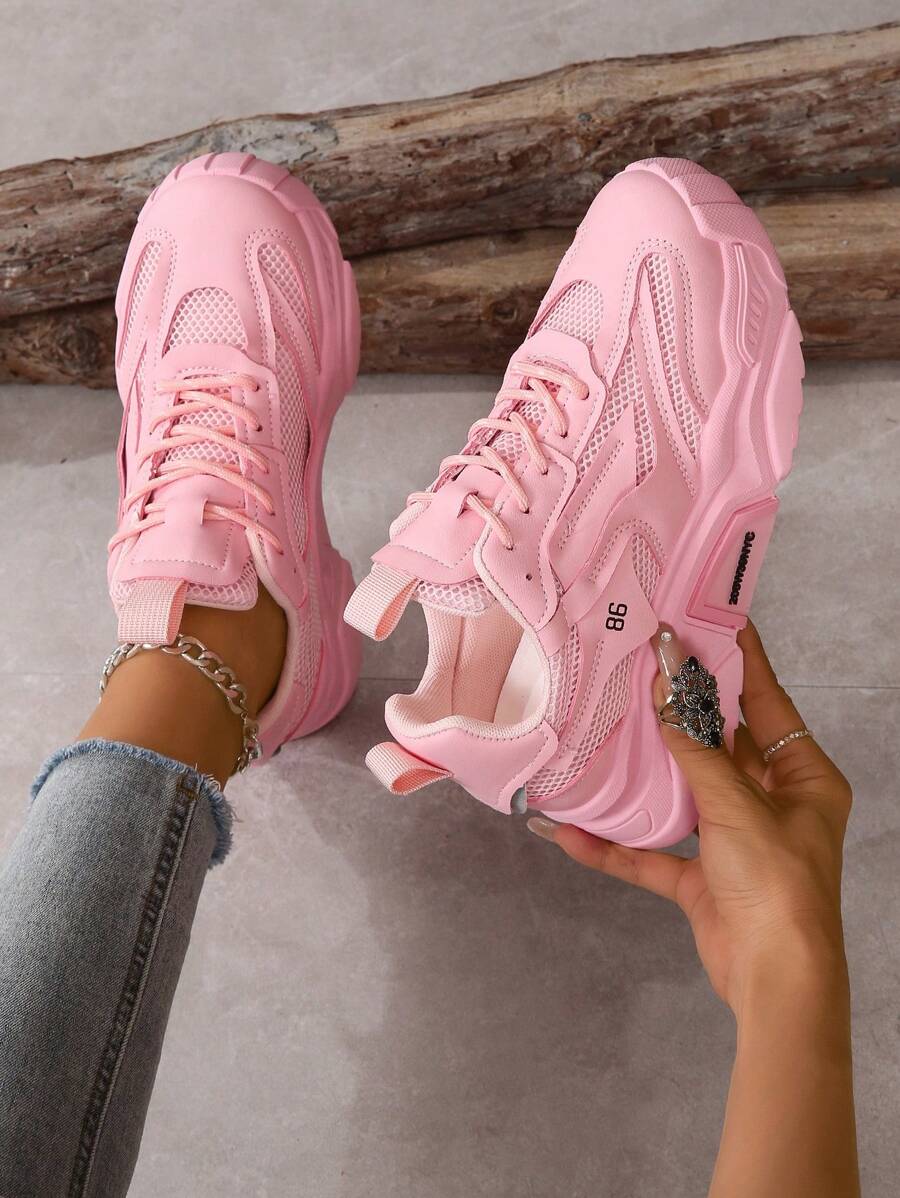 Fall/Winter Ladies' Sports Shoes, Chunky Sneakers, Student Shoes - Baby Pink - View 1