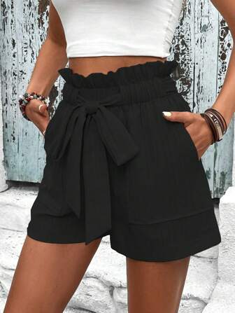 Breezaya Paperbag Waist Belted Wide Leg Shorts