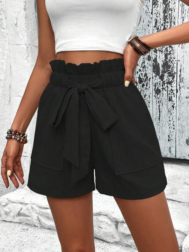 Paperbag Waist Belted Wide Leg Shorts