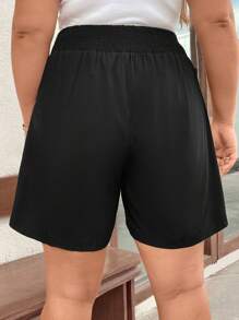 SHEIN LUNE Hơn Chi tiết Nút Quần short chân rộng - màu đen - Xem 2