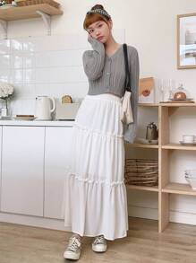 DAZY Cárdigan crop tejido de canalé con botón delantero - Gris - Ver 8