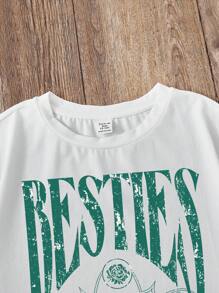 青少年女孩蝴蝶和字母圖案T恤 - 白色 - 查看 4