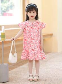 女小童滿版印花荷葉邊娃娃裙 - 彩色 - 查看 1