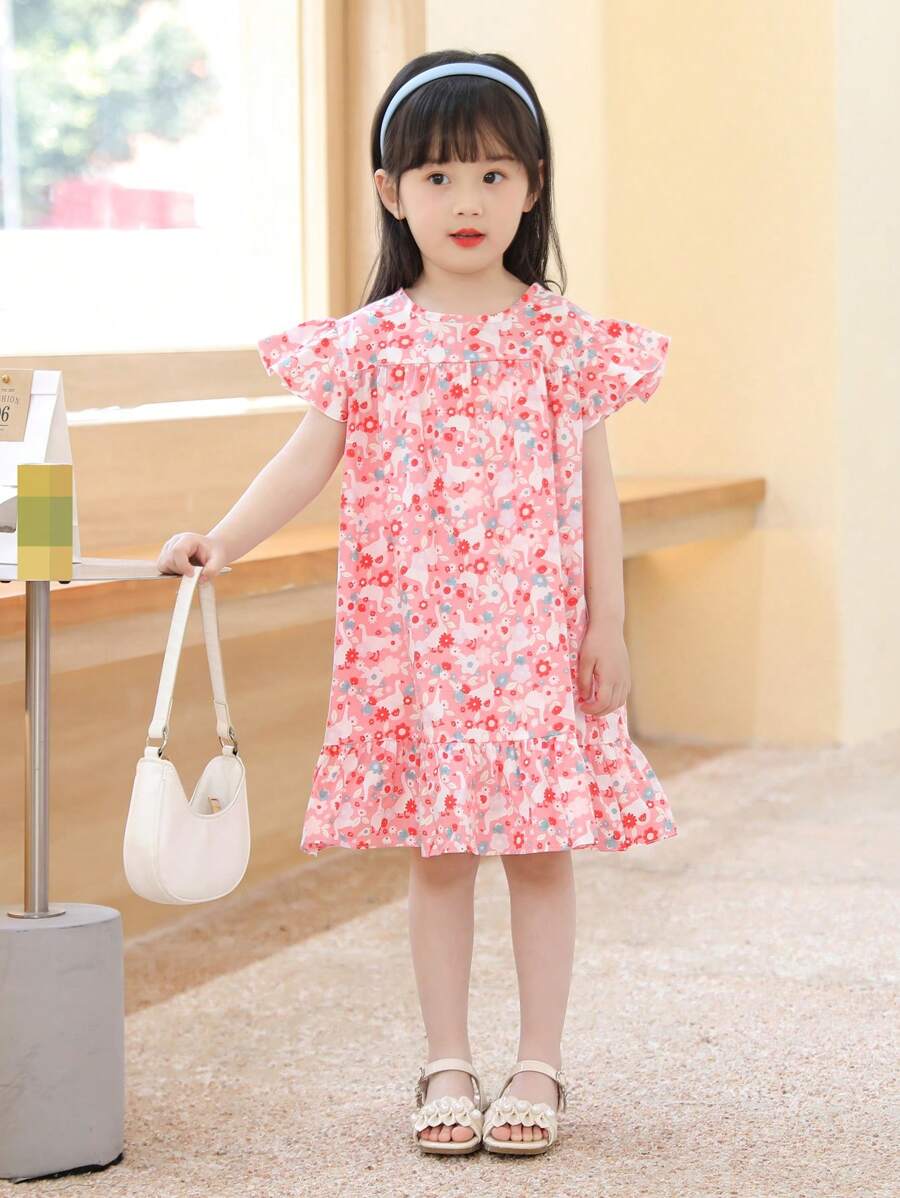 女小童滿版印花荷葉邊娃娃裙 - 彩色 - 查看 1