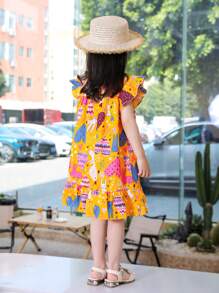 女小童愛心圖案荷葉邊娃娃裙