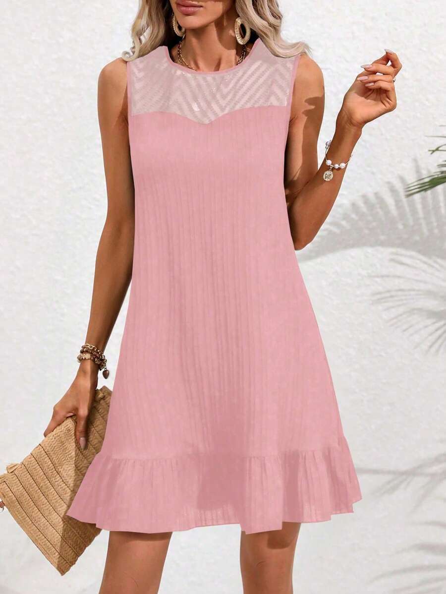 SHEIN LUNE Solid Ruffle Hem Dress