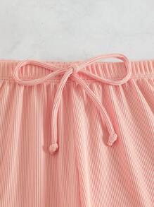 Solid Ribbed Knit Knot Front Bikini Bottom - Baby Pink - View 5