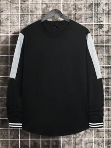 Manfinity 男士拼接面條紋飾邊運動衫 - 黑色 - 查看 3