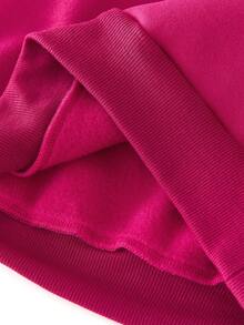 SHEIN 少女1入組休閒時尚汽車和字母圖案印花圓領毛絨衛衣,適用於秋冬季節 - 玫紅色 - 查看 4