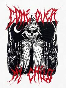 ROMWE MEN Goth 男士字母和骷髅頭圖案T恤 - 白色 - 查看 3