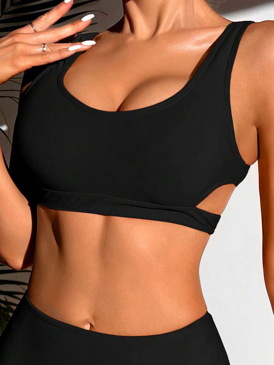 Swim SPRTY Summer Beach Cut Out Side Bikini Top - Black - View 1
