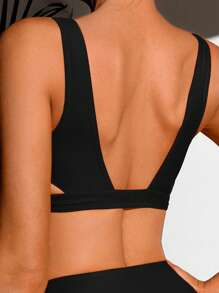 Swim SPRTY Summer Beach Cut Out Side Bikini Top - Black - View 2